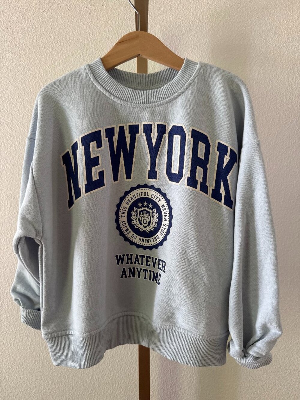 Zara Kids New York Graphic Sweatshirt Baby Blue Varsity Preppy Size 7